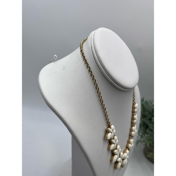 * J. Crew Opaque Faceted White Prong Set Rhinestone Gold Tone Necklace - Picture 8 of 12
